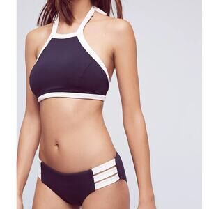 Anthropologie Seafolly NWOT Kenna Navy High Neck 2 Piece Bikini Set Swimsuit